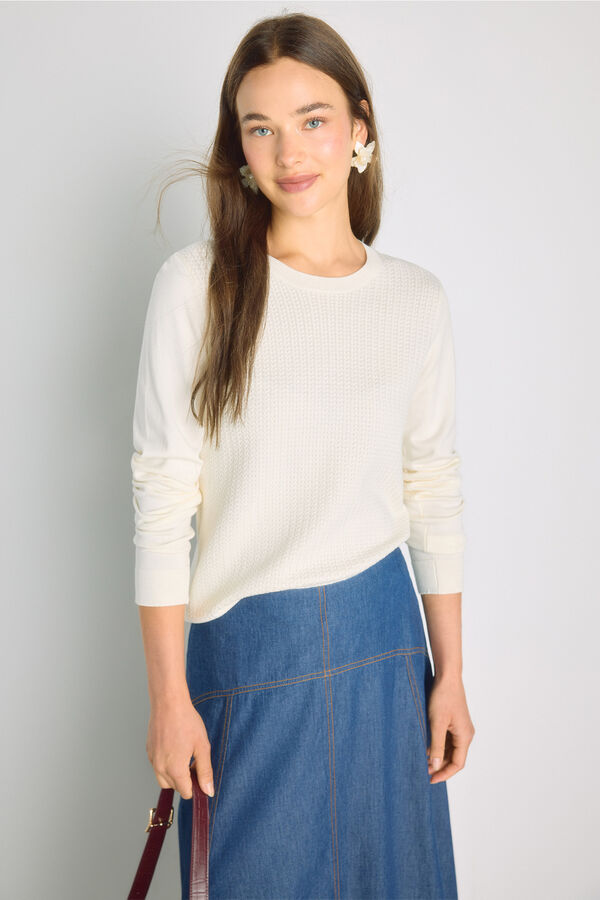 Milano Camisola de gola redonda com estrutura Bege