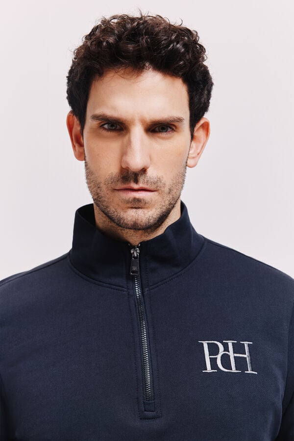 Pedro del Hierro Sudadera cuello semicisne con cremallera Navy