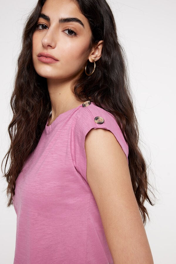 Fifty Outlet T-shirt botões ombro Rosa