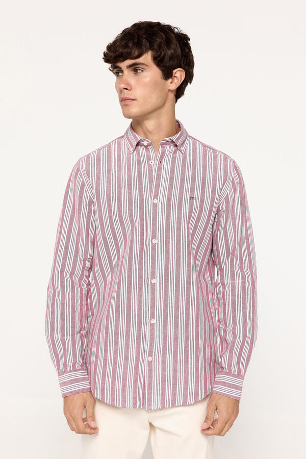 Milano Camisa oxford riscas Bordeaux