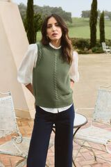 Milano Chaleco de punto con trenzas Kaki Oscuro