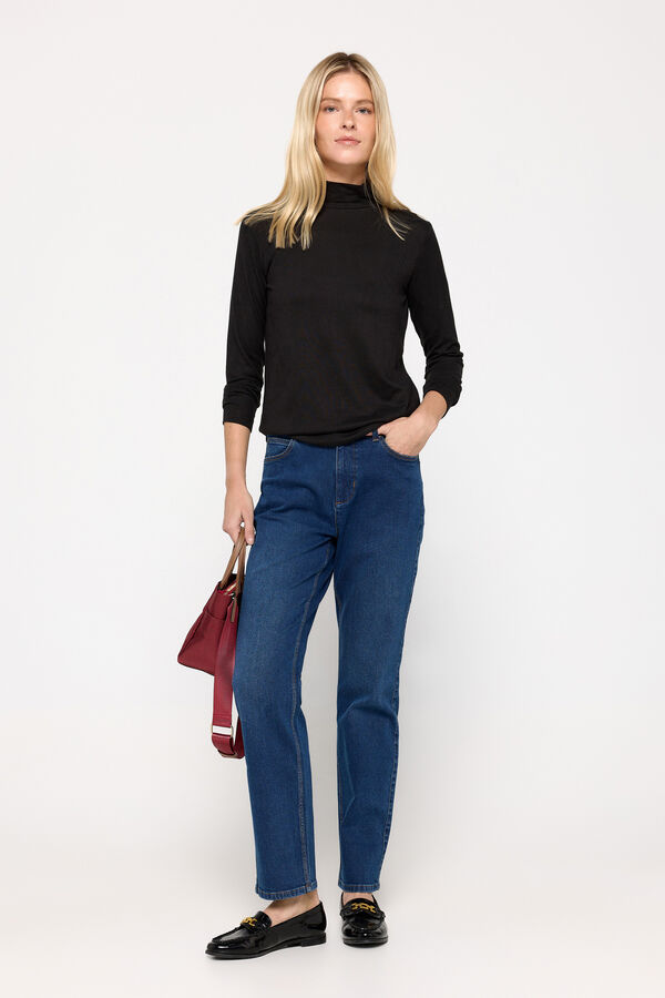 Milano Camiseta con cuello perkins tejido tacto suave Negro