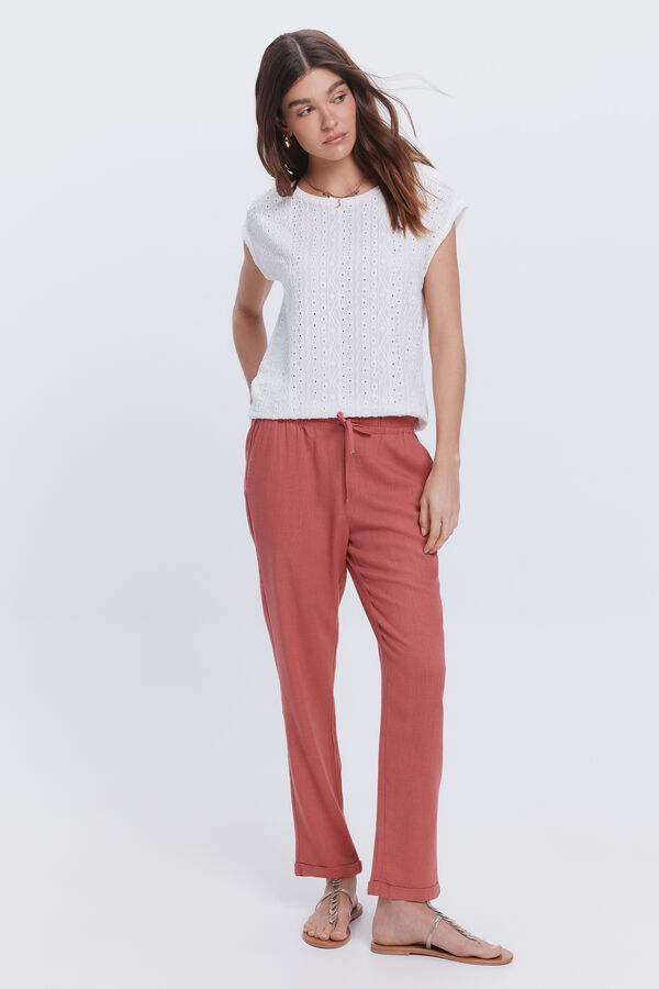 Milano Calças compridas de linho Vermelho