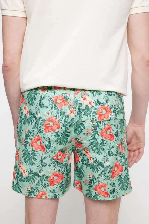 Milano Ba&ntilde;ador con estampado palmeras. Granate