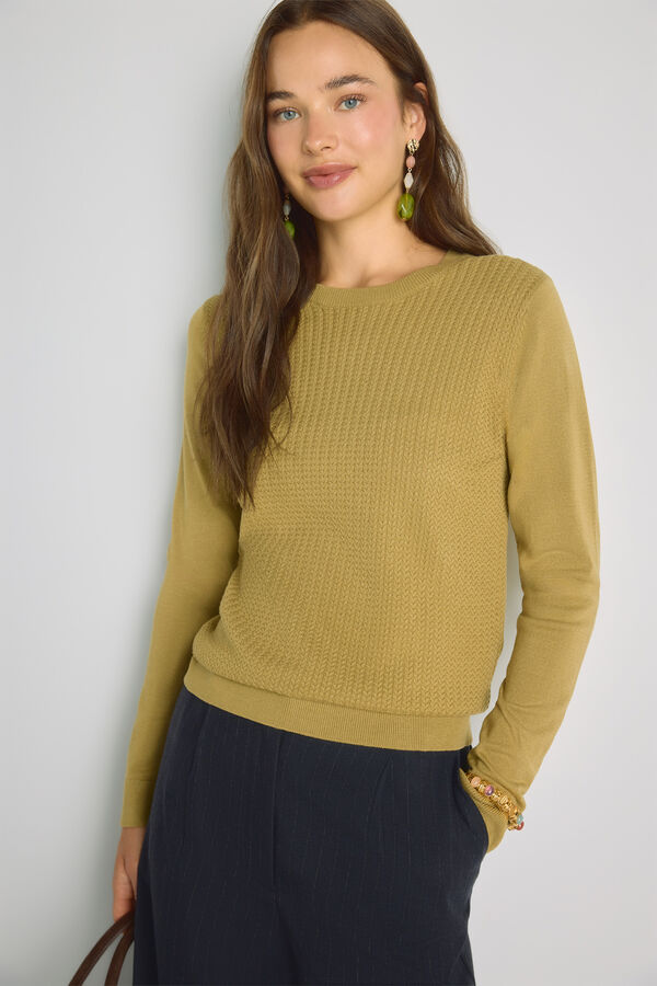 Milano Jersey cuello redondo con estructura Kaki Claro