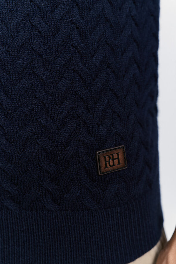 Pedro del Hierro Jersey trenzas cuello caja Navy