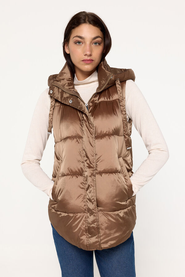 Milano Chaleco plumífero acolchado con capucha Beige/Camel