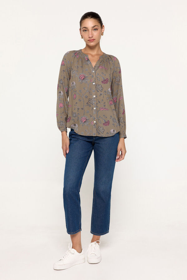 Milano Blusa decote bico Estampado verde