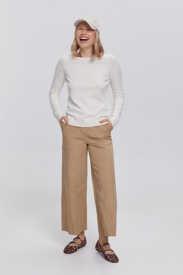 Milano Camisola de malha lisa de viscose de qualidade b&aacute;sica Marfim