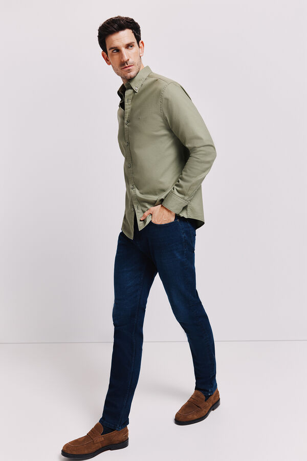 Milano Camisa lisa manga larga Kaki Claro