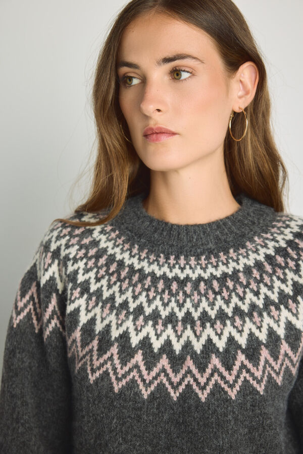 Milano Camisola gola redonda com jacquard Cinza claro