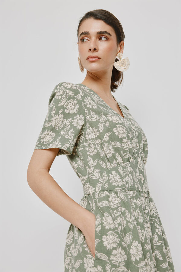 Milano Vestido escote pico Kaki Claro