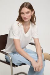 Milano Camiseta de rayas soft touch cuello pico Blanco