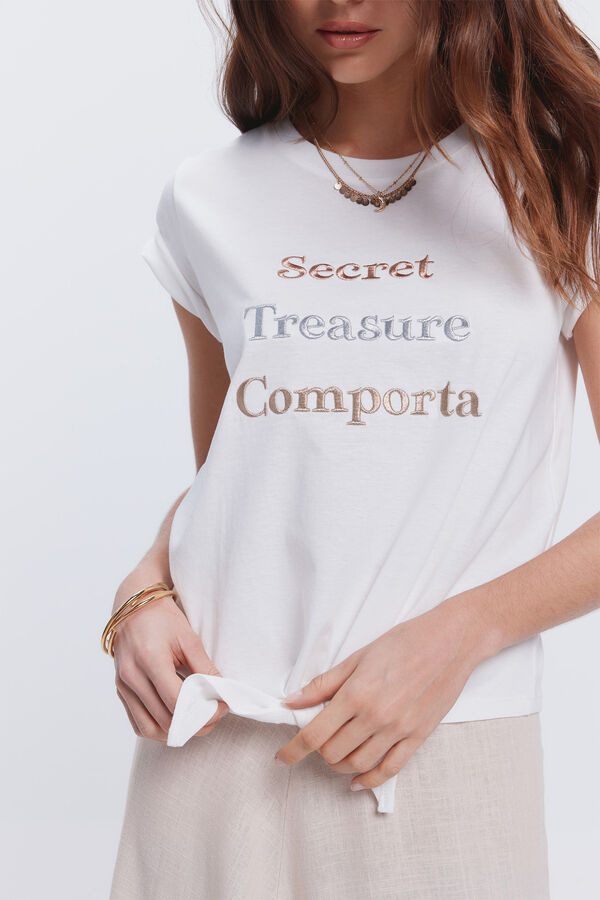 Milano manga curta com n&oacute; na baixo Marfim