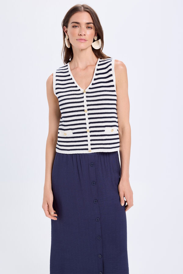 Milano malha de Colete com botões dourados Estampado branco