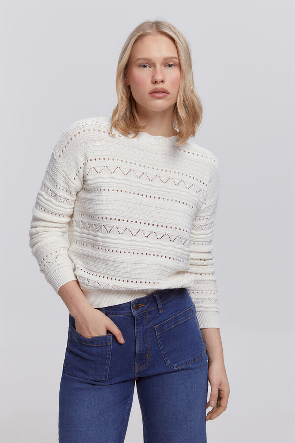 Milano Jersey algod&oacute;n estructura calada Marfil