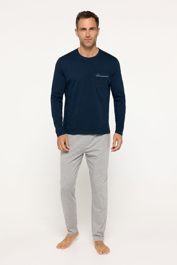 Milano Pijama de manga comprida. Algod&atilde;o camisola simples de qualidade Cinza medio