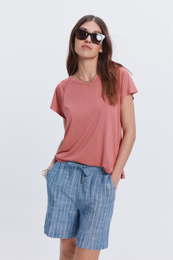 Milano Camiseta gola caixa efeito linho Vermelho