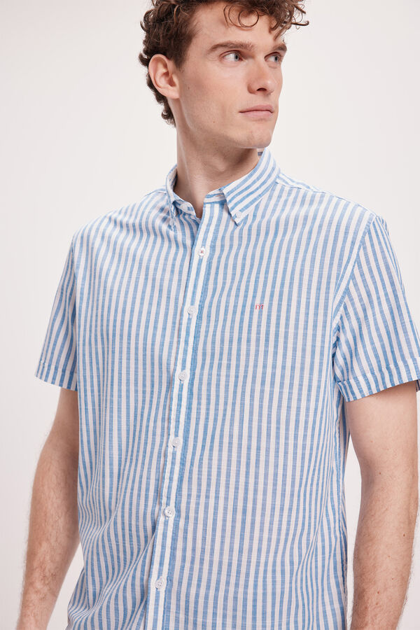 Milano Camisa Slub Rayas Azul