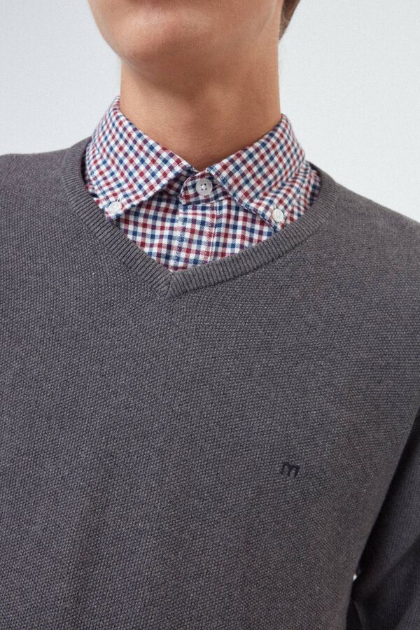 Fifty Outlet camisola de gola em bico com algodão de qualidade com microestrutura Cinza medio
