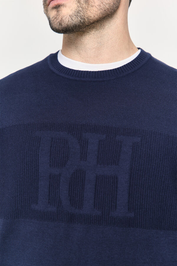 Pedro del Hierro Camisola com gola caixa e logo Marinho