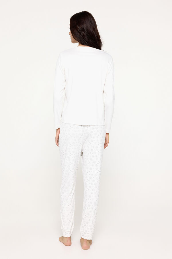 Milano Pijama de velour blanco con estampado copos de nieve. natural