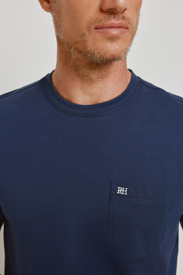 Pedro del Hierro T-shirt b&aacute;sica com logo bordado Azul