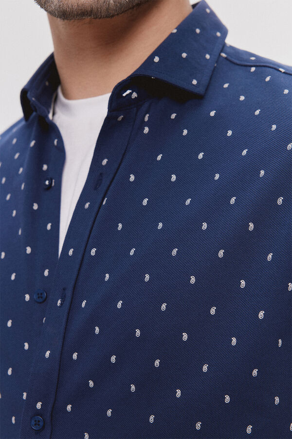 Milano Camisa Piqu&eacute; estampada Marinho