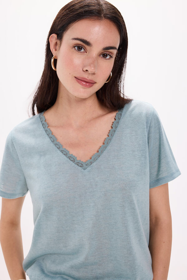 Milano bico gola linho e crochet Azul