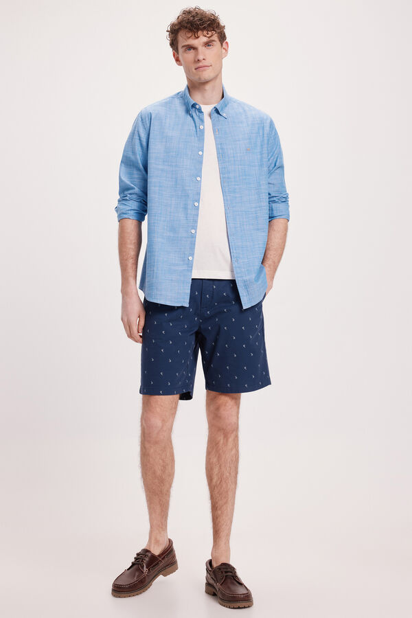 Milano Camisa malha slub lisa Azul