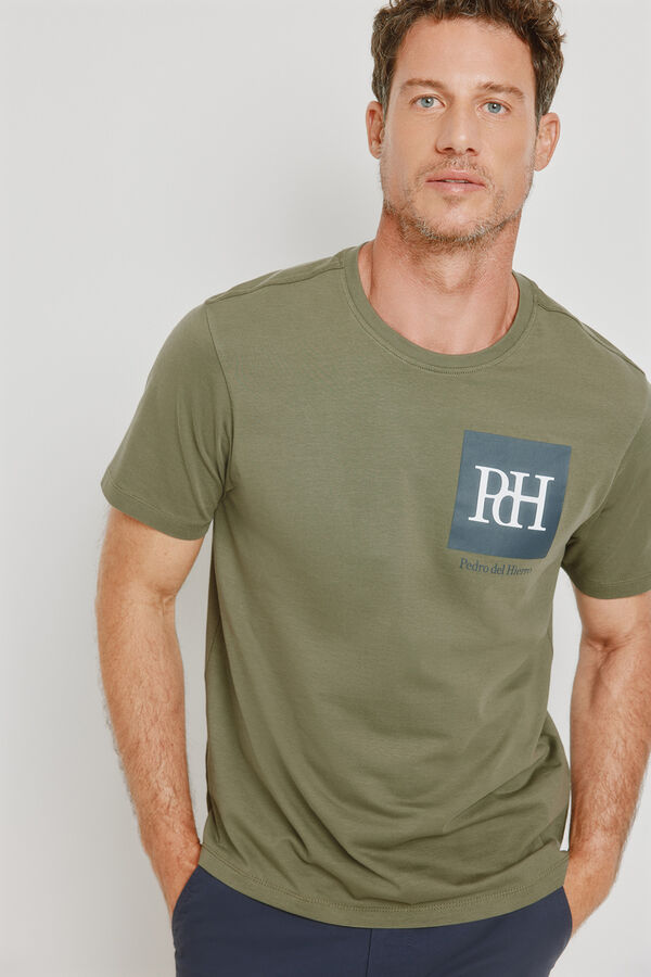Pedro del Hierro T-shirt de manga curta estampada C&aacute;qui escuro