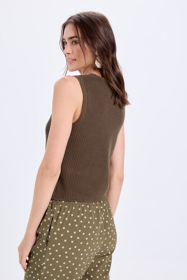 Milano malha de Colete com botões dourados Cáqui escuro