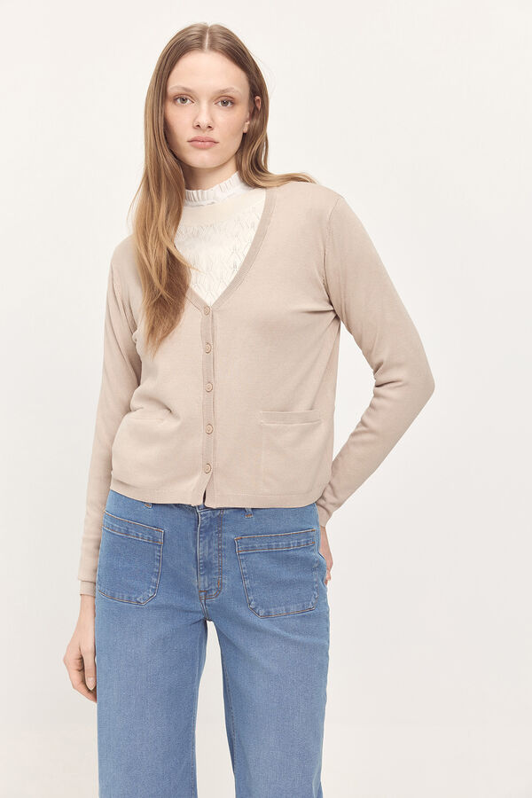 Milano Jaqueta de gola liso em malha Bege