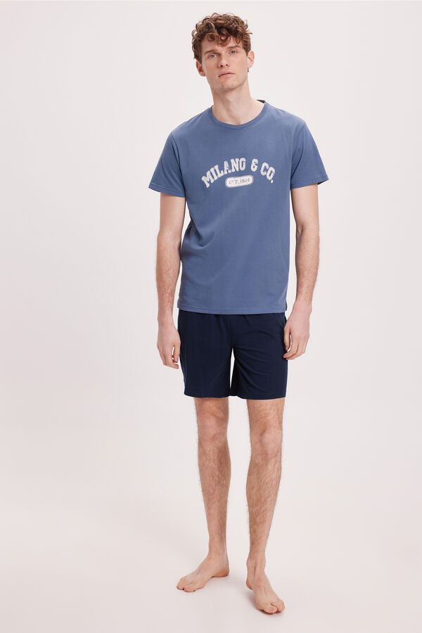 Milano Pijama curto estampado posicional Azul