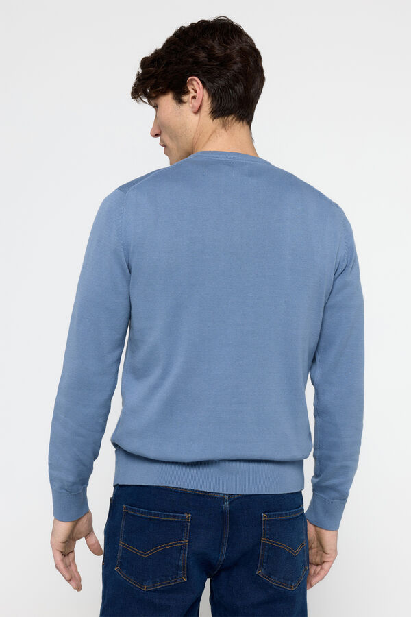 Milano Camisola b&aacute;sica com gola redonda Azul claro