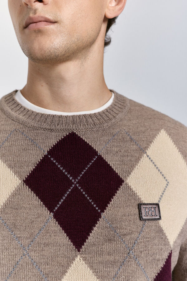 Pedro del Hierro Camisola de gola caixa redonda em formato de diamante Bege