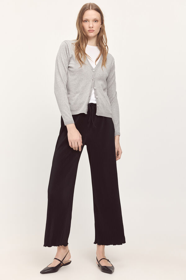 Milano Chaqueta punto liso cuello pico Gris