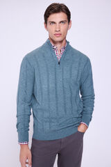 Milano Camisola Canalé com fecho médio Azul turquesa