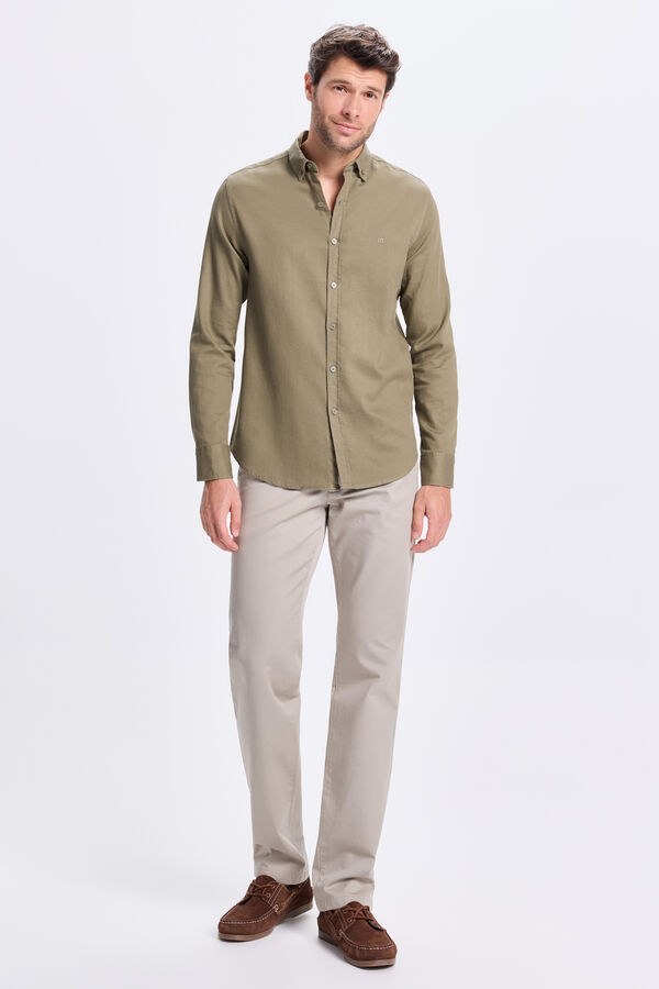 Milano Camisa Sport Estructura Kaki Oscuro