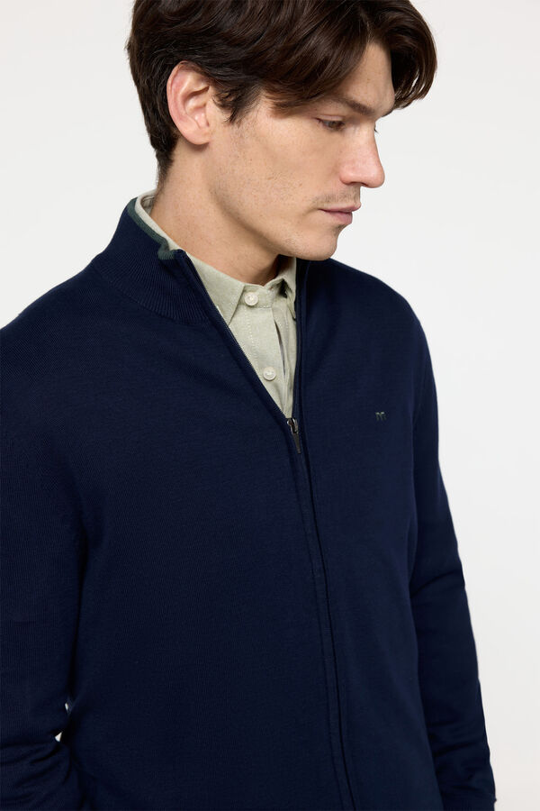 Milano Cardigan de algod&atilde;o com z&iacute;per Marinho