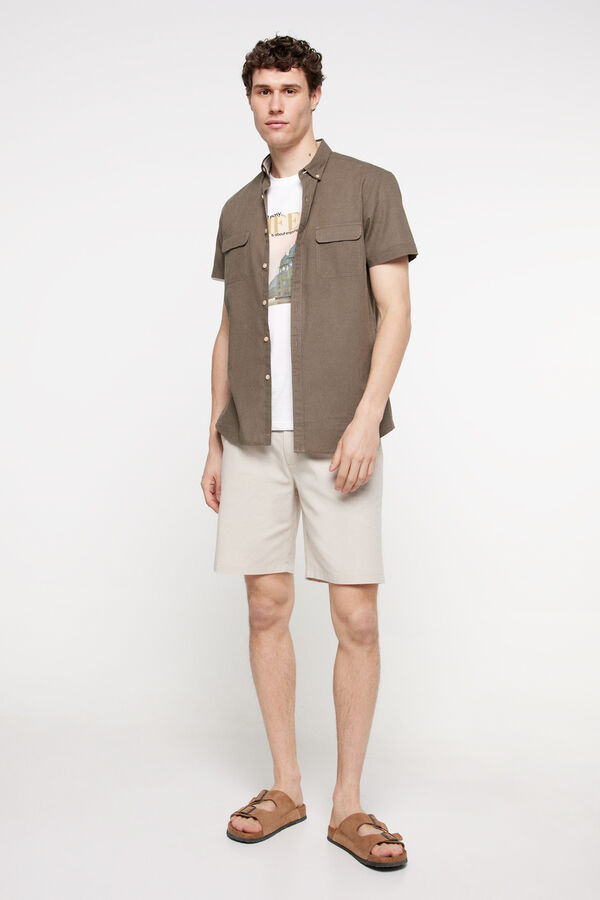 Milano Camisa Lisa Aspeto Lino C&aacute;qui m&eacute;dio