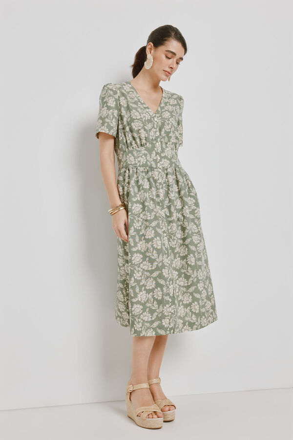 Milano Vestido escote pico Kaki Claro