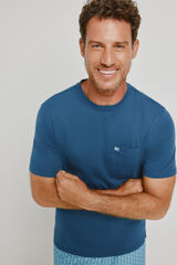 Pedro del Hierro T-shirt b&aacute;sica com logo bordado Azul