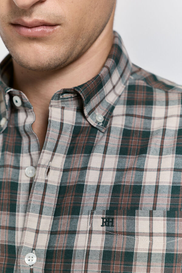 Pedro del Hierro Camisa xadrez com caimento relaxado Verde escuro