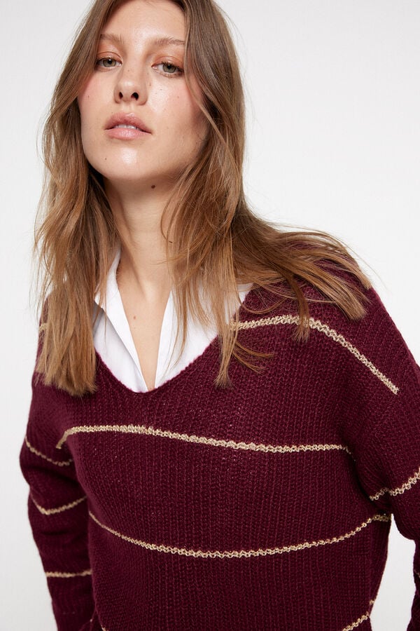 Milano Camisola riscas com l&uacute;rex Bordeaux