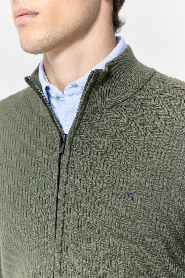 Milano Casaco de malha de fecho-éclair com malha Cáqui escuro