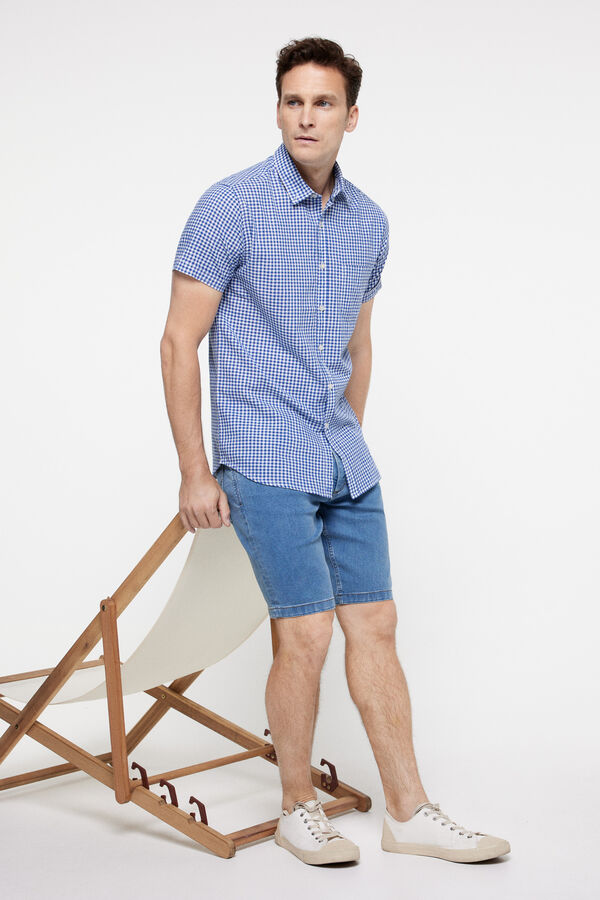 milano Camisa Slub Cuadros Azul