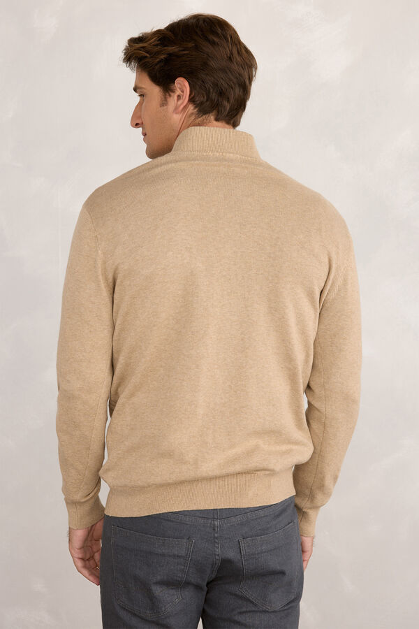 Pedro del Hierro Cardigan com logo e meio zíper Bege