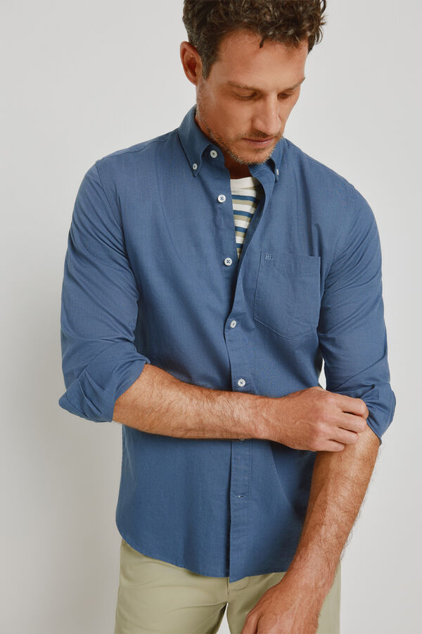 Pedro del Hierro Camisa lisa de manga comprida Azul