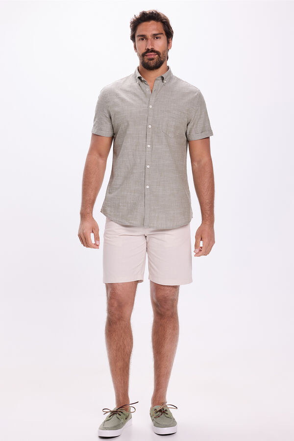 Milano Camisa Slub Lisa Kaki Oscuro